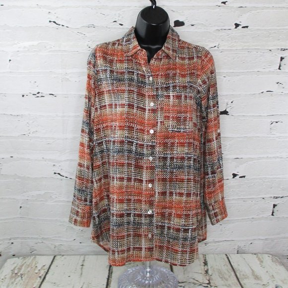 intro. Tops - Intro Petites Abstract Print Button Front Top